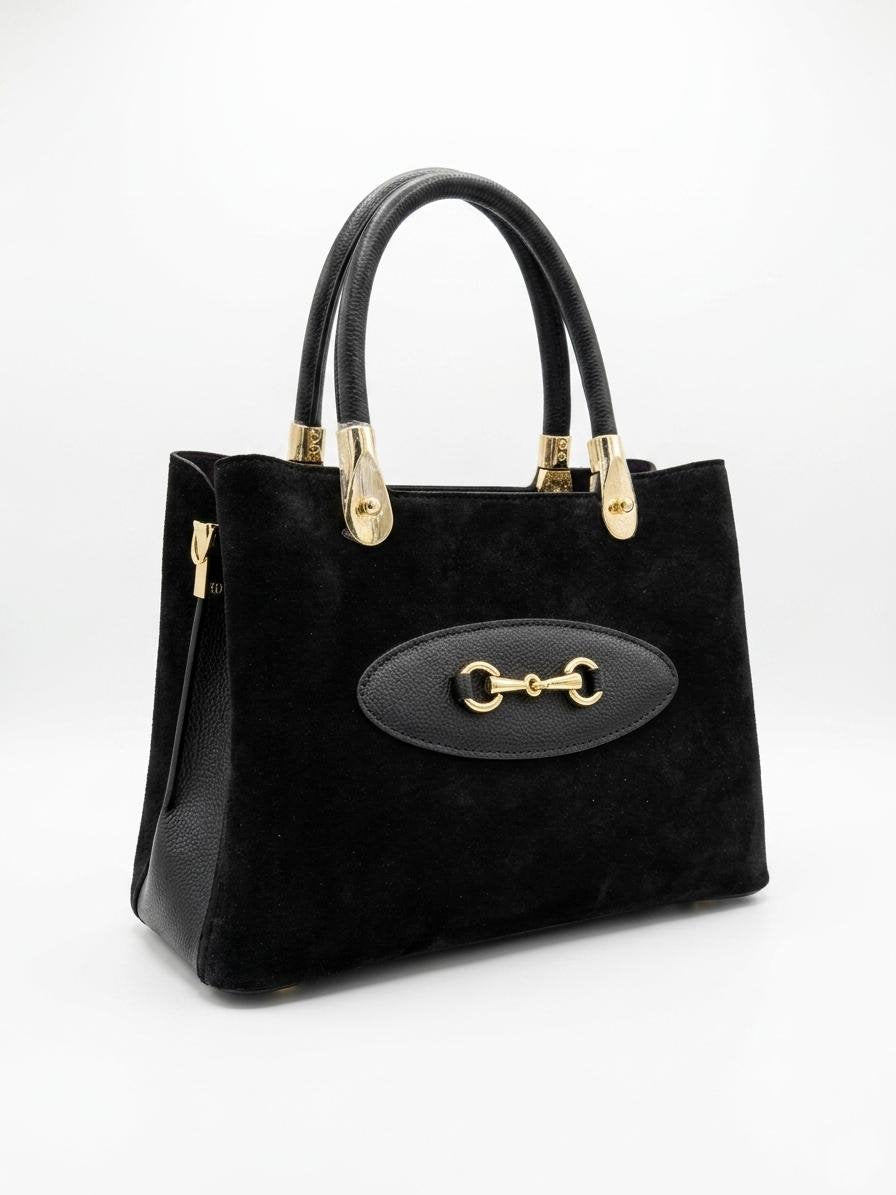 Structured Handbag in Genuine Suede and Dollaro Leather - Made in Italy - Art. 26130