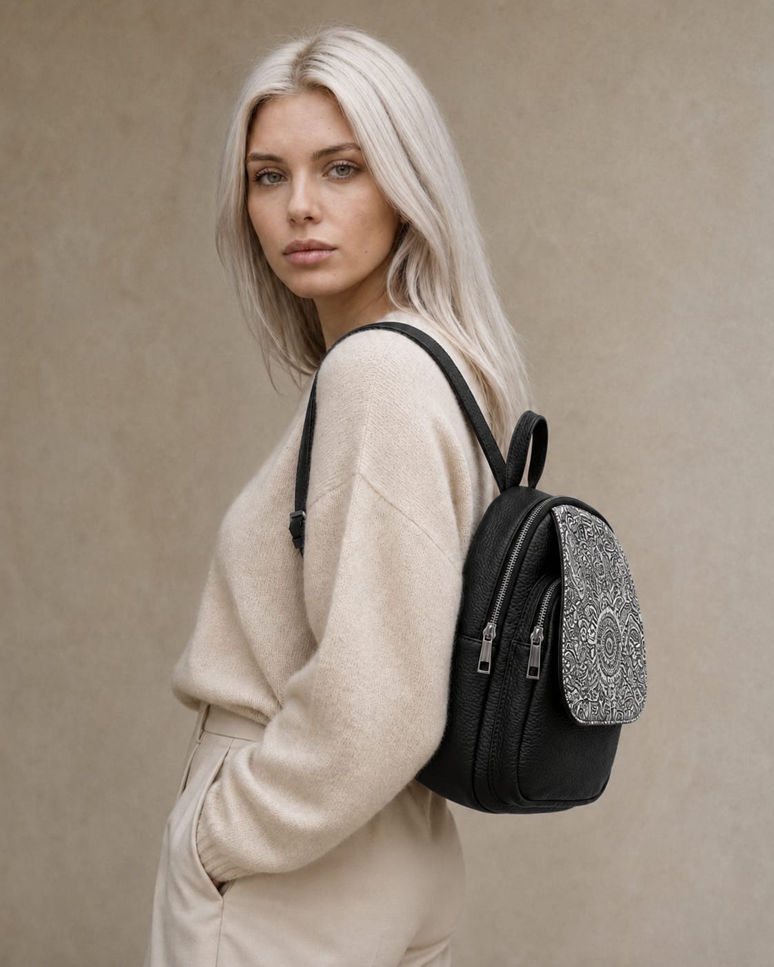 Soft Backpack in Genuine Dollaro and Laser-treated Leather - Made in Italy - Art.26145