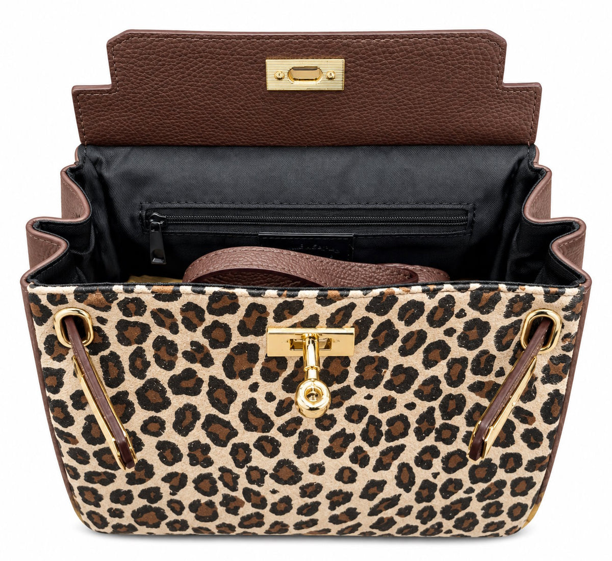 Structured Handbag in Genuine Dollaro and Printed Suede Leather - Made in Italy - Art. 26155