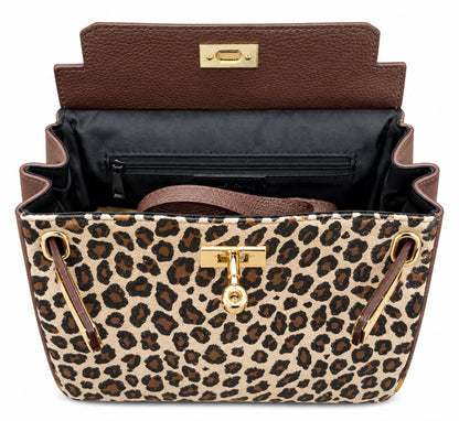 Structured Handbag in Genuine Dollaro and Printed Suede Leather - Made in Italy - Art. 26155