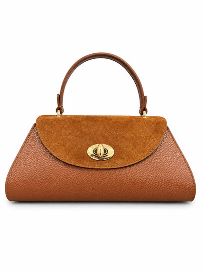 Structured Handbag in Genuine Suede and Dollaro Leather - Made in Italy - Art. 26152