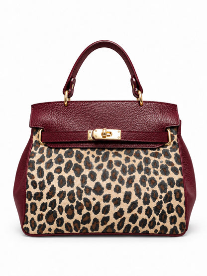 Structured Handbag in Genuine Dollaro and Printed Suede Leather - Made in Italy - Art. 26155