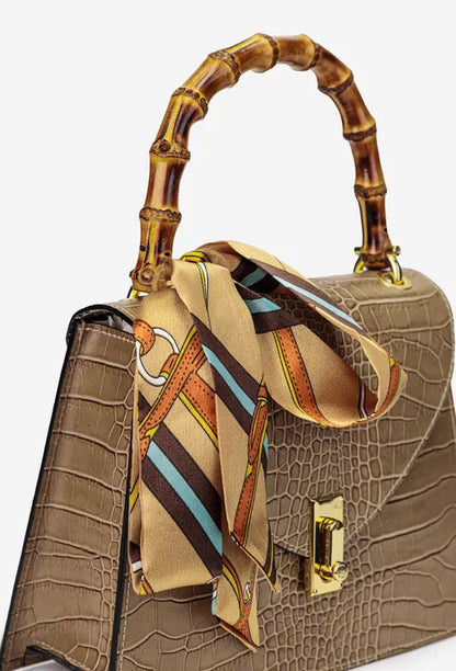 Structured Handbag in Genuine Croco Leather - Made in Italy - Art. 25372