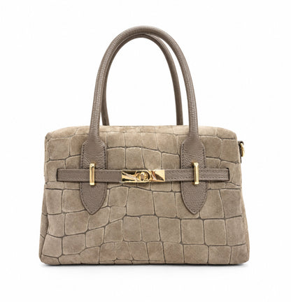 Structured Handbag in Genuine Printed Suede Leather - Made in Italy - Art. 26156